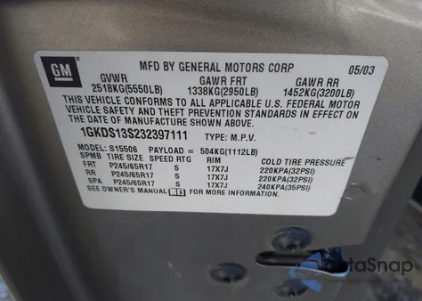 2003 GMC Envoy Sle z USA, uszkodzony, nr VIN 1GKDS13S232397111